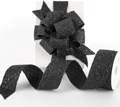 HUIHUANG Glitter Black Wired Ribbon by HUIHUANG