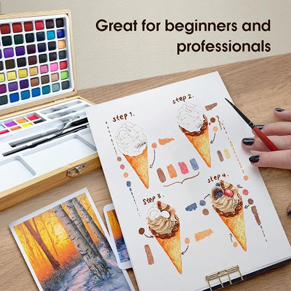 Watercolor Paint Set, 100 Colors in Nature Bamboo Box, Portable Water Colors Kit - Image 5