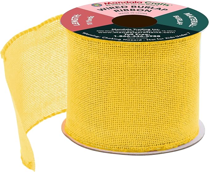 Mandala Crafts Yellow Burlap Wired Ribbon 3 Inches Wide Jute Ribbons - Image 2