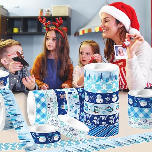 12 Pcs Christmas Washi Tape Blue Snowflake Print Masking Tape Frozen Pattern - Image 4