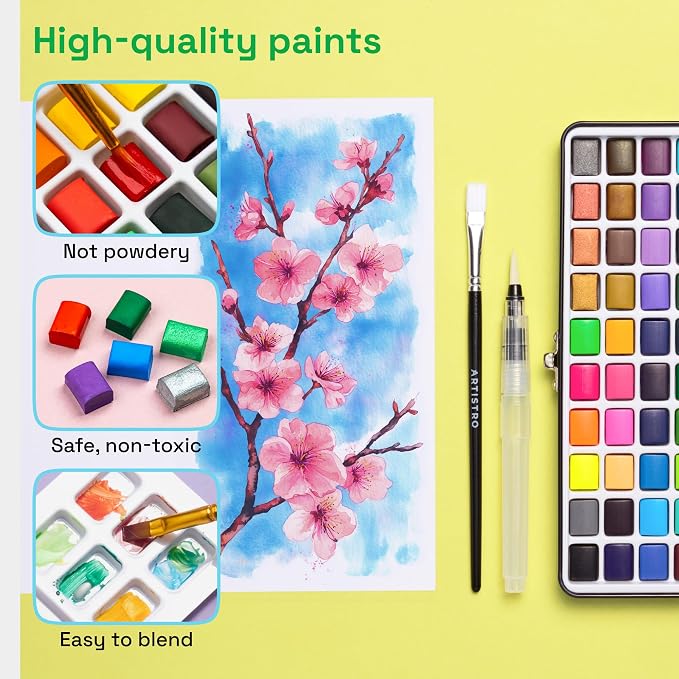 ARTISTRO 50 Watercolor Paint Set, Vivid Colors in Portable Box, Palette set. - Image 5