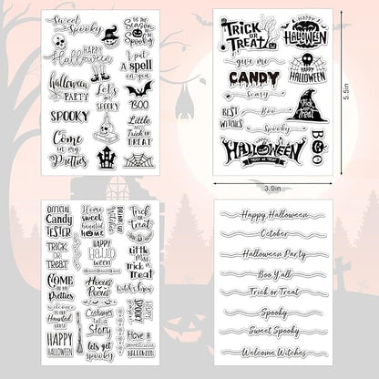 Whaline 4 Sheets Halloween Clear Stamps Greeting Words Pumpkin Bat Silicone - Image 2