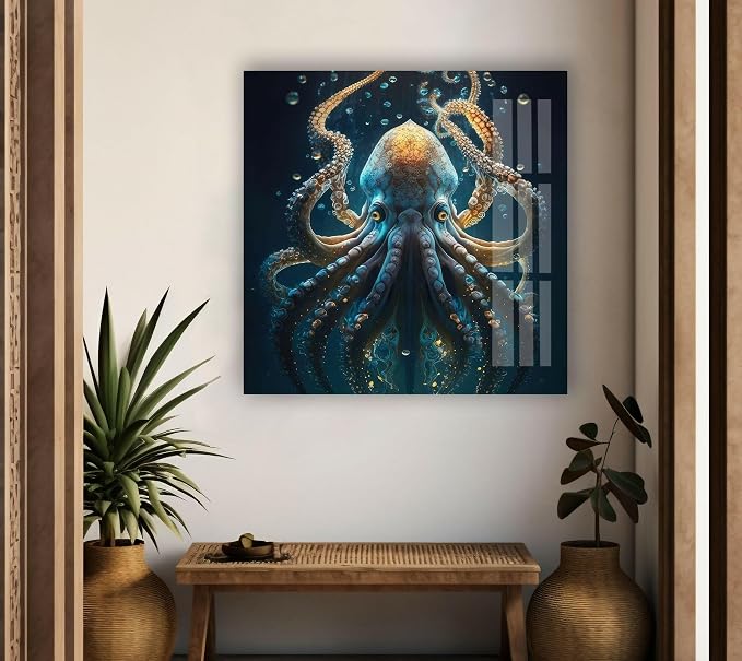 My Photostation.com 40WX60H'' Underwater Blue Octopus Glass Wall Art Tempered - Image 6