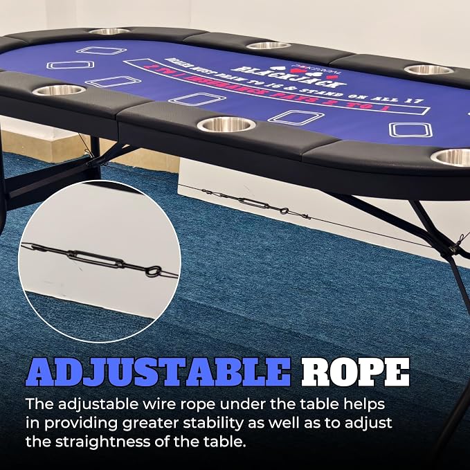 8 Player Poker Table with 2 Interchangeable Game mats, Texas Holdem Poker and - Image 7