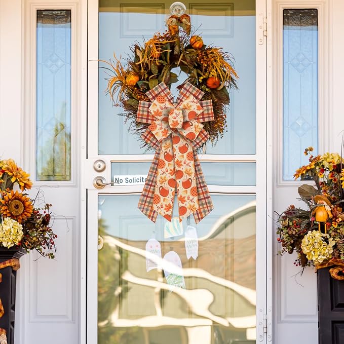 2 Rolls Fall Pumpkins Ribbons for Bows, Thanksgiving Wired Edge Ribbon Autumn - Image 3