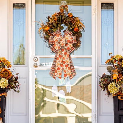2 Rolls Fall Pumpkins Ribbons for Bows, Thanksgiving Wired Edge Ribbon Autumn - Image 3