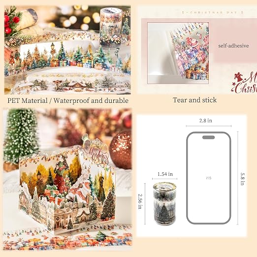 6 Rolls PET Washi Tape Stickers Set, Christmas Washi Tape - Image 6