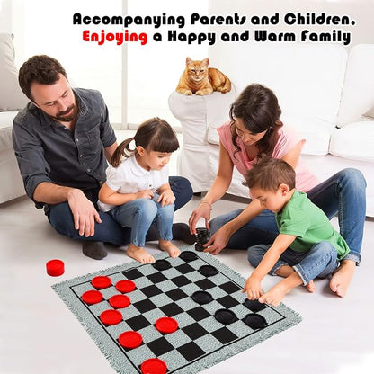 Giant Checkers Board Game Set, 3 in 1 Tic Tac Toe Board Draughts Reversible Rug - Image 5