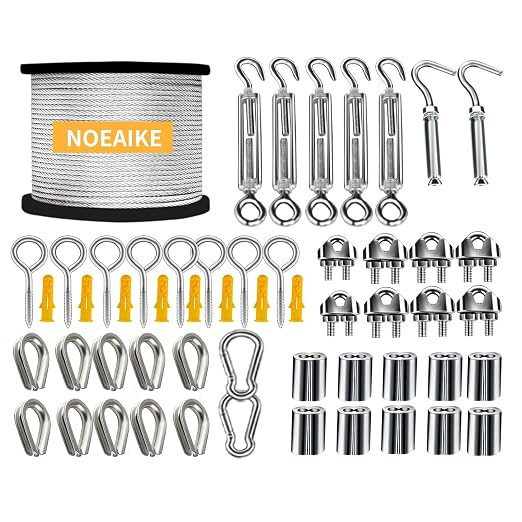Wire Rope Kit, 165FT 1/8" Vinyl Coated Stainless Steel Wire, Turnbuckles by NOEAIKE