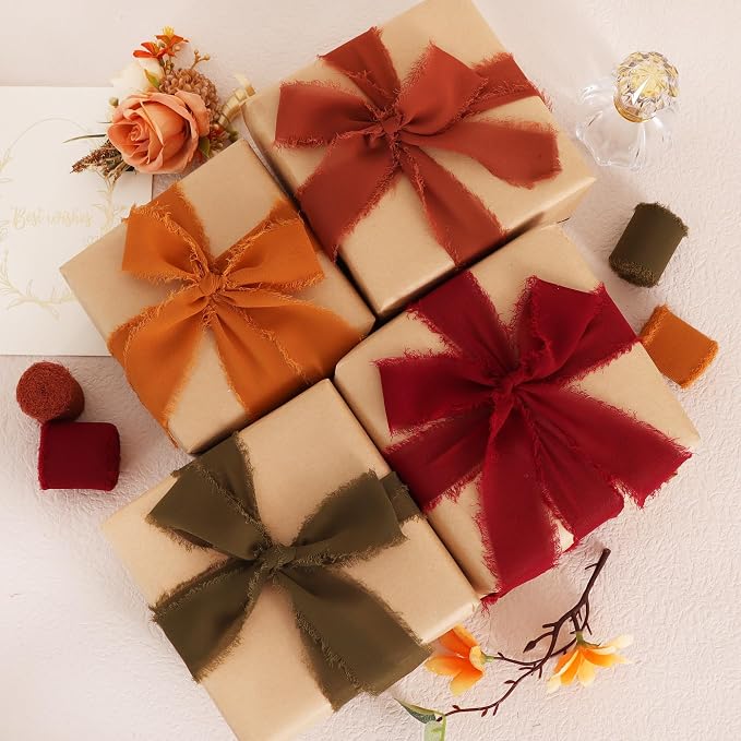 TONIFUL 4 Rolls Silk Chiffon Ribbon 1-1/2 Inch x 22 Yards - Image 4