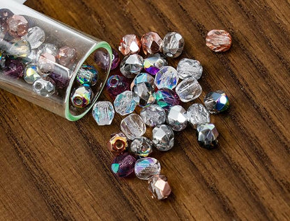 1.8 oz Mix of Faceted Fire Polished Pressed Czech Glass Beads, Sparkling Shiny - Image 3