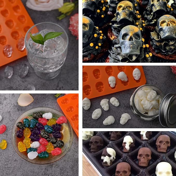 Sakolla Skull Candy Molds Silicone, 2 Pack 36 Cavity Non-Stick Halloween Gummy - Image 6
