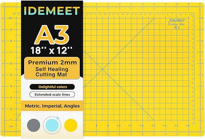 Premium Self Healing Cutting Mat 18'' x 12'', A3 Non-slip Sewing Mat by IDEMEET