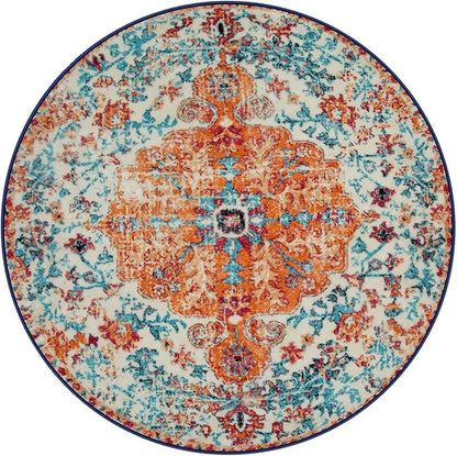 Lahome Washable Round Rugs 5'3"ft, Bohemian Orange Circle Rugs - Image 9