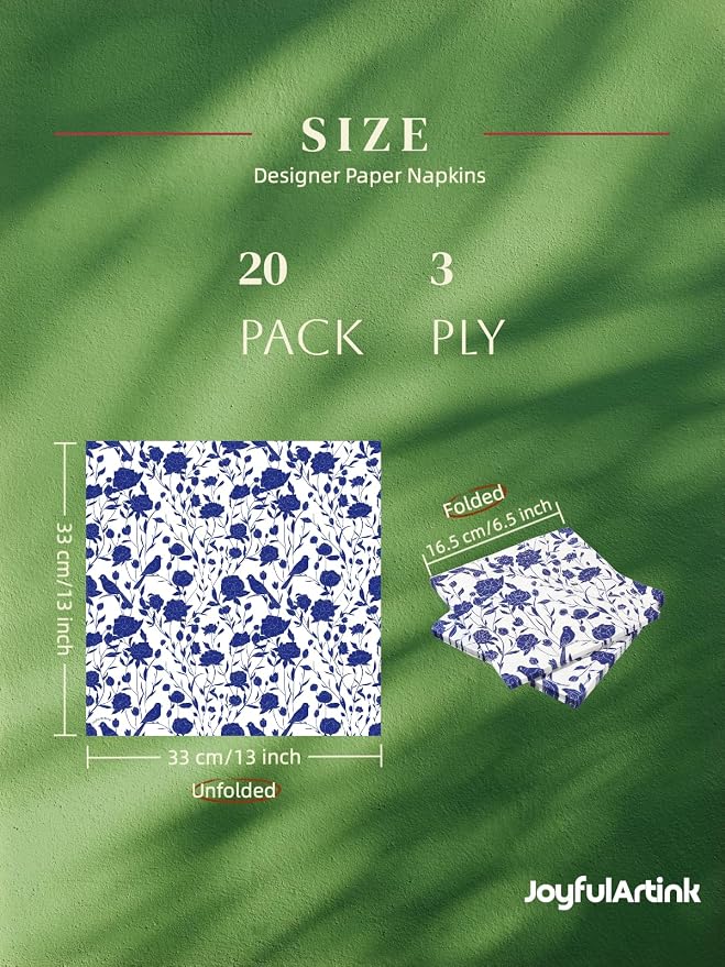 20 Pack Designer Paper Napkins, 3-Ply 6.5x6.5-inches Disposable Decorative Blue - Image 4