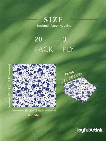 20 Pack Designer Paper Napkins, 3-Ply 6.5x6.5-inches Disposable Decorative Blue - Image 4