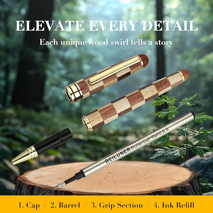 BEILUNER Luxury Wood Ballpoint Pen Writing Set, Chess Style - Image 6