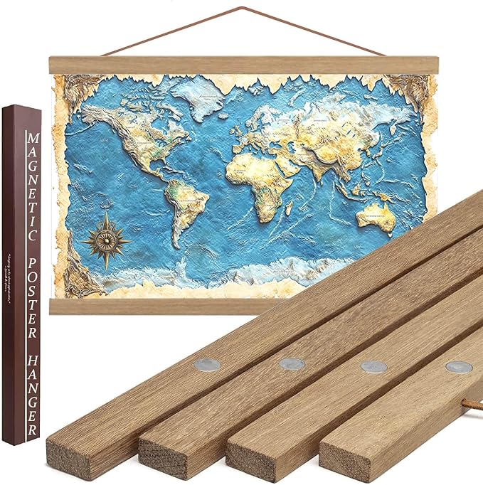 DACRI HOME 34 Inch Magnetic Poster Hanger Frame -Sturdy Teak Wood Poster Frame by DACRIHOME