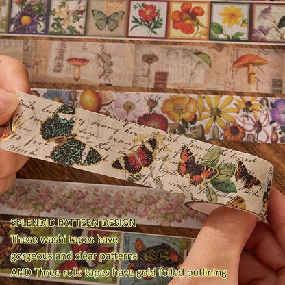 42 Rolls Vintage Washi Tape Set, Floral Letter Butterfly Mushroom Botanical - Image 4