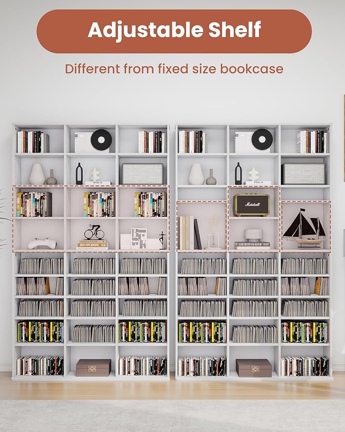 DVD Storage Shelf with Adjustable Shelves, 8-Tier Modern Media Tower - Image 6