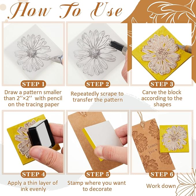 Frienda 24 Pcs 2" x 2" Rubber Carving Blocks Linoleum Blocks - Image 4