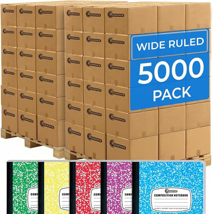 Rosmonde 5000 Pack Composition Notebooks Bulk, Wide Ruled, 200 Pages, 9-3/4 x by Rosmonde