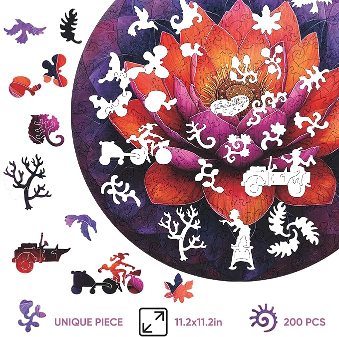 Flower Wooden Puzzle for Adults, Mandala Jigsaw Puzzles 200 Piece, Unique - Image 6