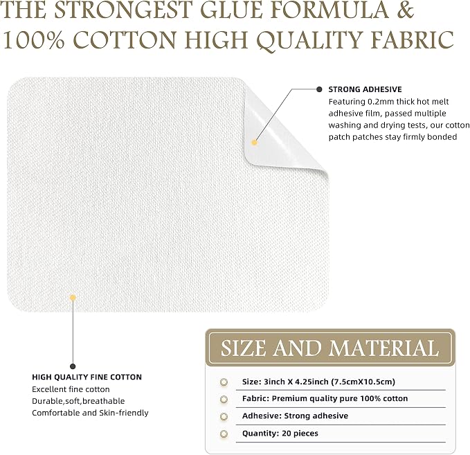 KING MOUNTAIN Iron-on Repair Patch 20 Pcs Pack, 100% Cotton Iron-on Repair Patch - Image 2
