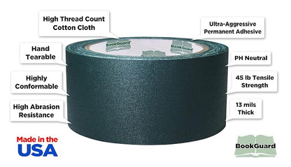BookGuard 2 inch Premium Bookbinding Repair Cloth Tape, 15 Yard Roll, Forest - Image 2
