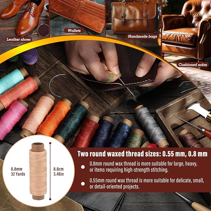 0.8 mm Leather Sewing Thread, 16 Colors 32 Yards Waxed Thread, Round Waxed - Image 5