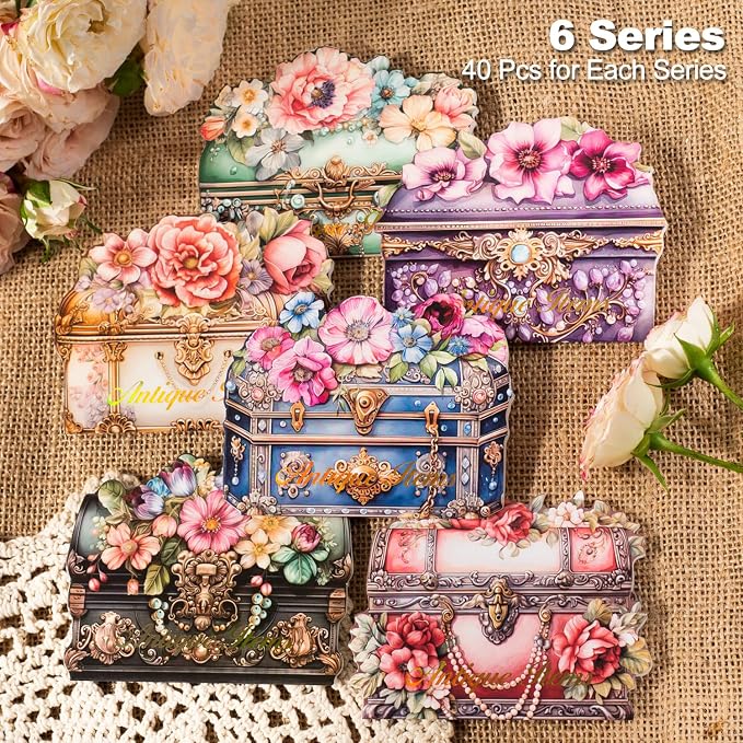 240Pcs PET Scrapbook Stickers Vintage Floral Designs - Image 2