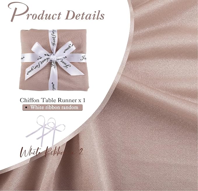 5 Packs Champagne Chiffon Table Runner 30 x 120 Inches Sheer Table Runner 10ft - Image 2