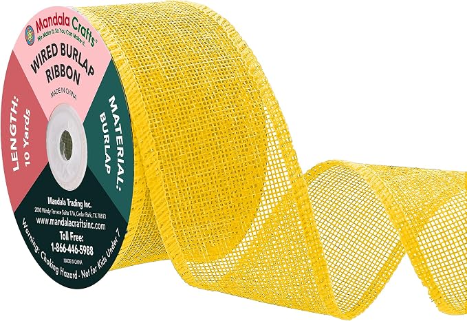 Mandala Crafts Yellow Burlap Wired Ribbon 2 Inches Wide Jute Ribbons by MandalaCrafts