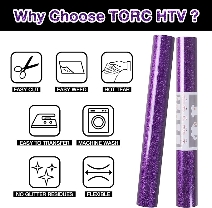 TORC Purple Glitter HTV Heat Transfer Vinyl Roll 12 inch x 5 ft Iron on Vinyl - Image 4