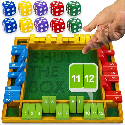 Shut The Box Game Wooden Board for 4 Players by Queensell