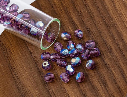 100pcs of Faceted Fire Polished Pressed Czech Glass Beads 4mm, Amethyst AB - Image 3