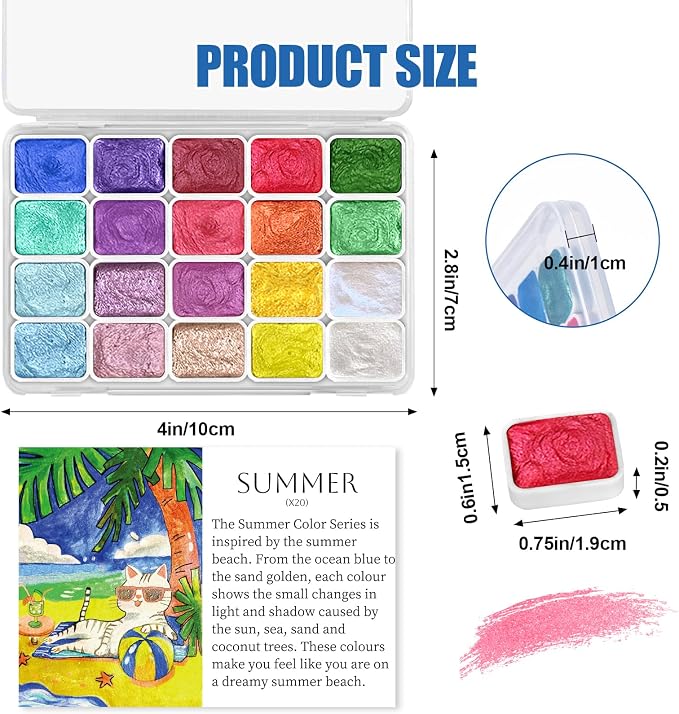 Mini Glitter Watercolor Paint Set, 20 Colors Shimmer Metallic Watercolour - Image 2