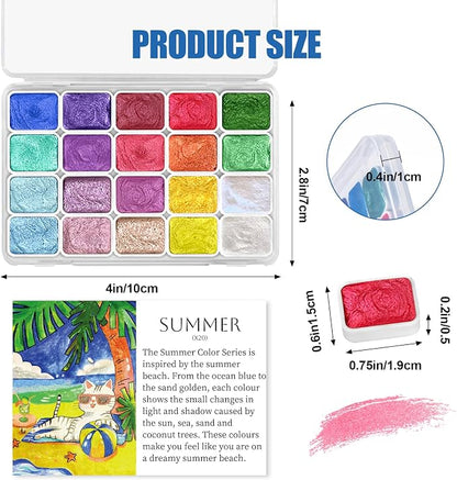 Mini Glitter Watercolor Paint Set, 20 Colors Shimmer Metallic Watercolour - Image 2