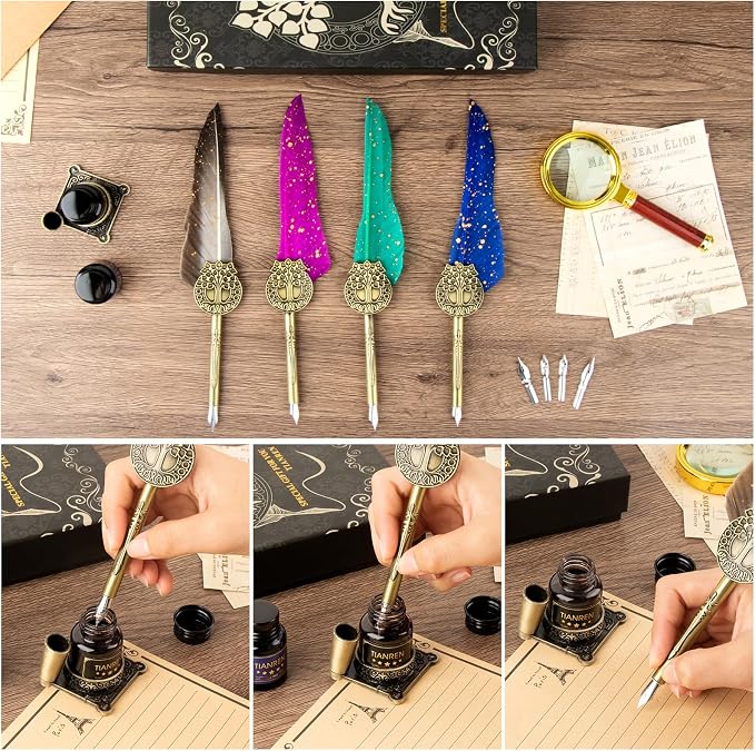 Feather Pen and Ink Set, quill pen ink set, Antique Calligraphy Pen - Image 2