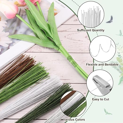PATIKIL 32 Inch 22 Gauge Floral Stem Wire, 5 Pack/200 Pieces Bouquet Stem Paper - Image 3