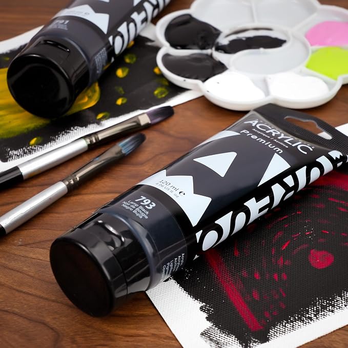 AUREUO Black Acrylic Paint Set, 4 Fl Oz / 120ml 2 Lamp Black Tubes, Rich - Image 3