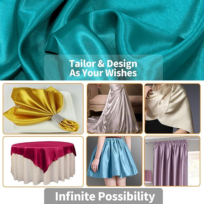 RUDONG M Teal Satin Fabric by The Yard, 5 Yard x 60 Inch Wide Silky Charmeuse - Image 4