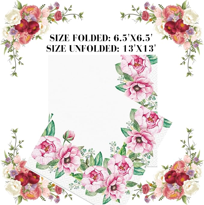 20-ct 13x13 Flowers Paper Luncheon Decoupage Napkins, 3-Ply Servilletas Printed - Image 3