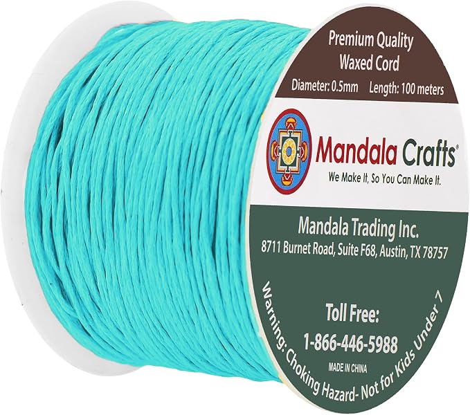 Mandala Crafts 0.5mm 109 Yards Turquoise Cotton Waxed Cord - Image 2
