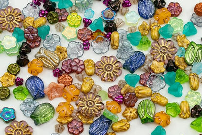 1.4oz Summer Mix of Small Czech Glass Flower Beads, Hand Made Set Kit, Bell - Image 2