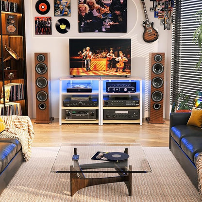 AV Media Stand with Outlets, Media Console with LED Lights, Stereo Racks and - Image 8