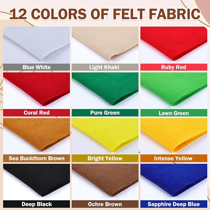 12 Rolls 8"x35" 1.4mm Thick Soft Felt Fabric Sheet 12 Assorted Colors Felt Pack - Image 3