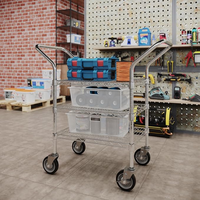 18" W x 24" L x 36" H Chrome Heavy Duty Utility Cart | 3-Tier | NSF Commercial - Image 4