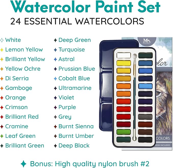 MozArt Supplies Watercolor Paint Essentials Set - Image 3