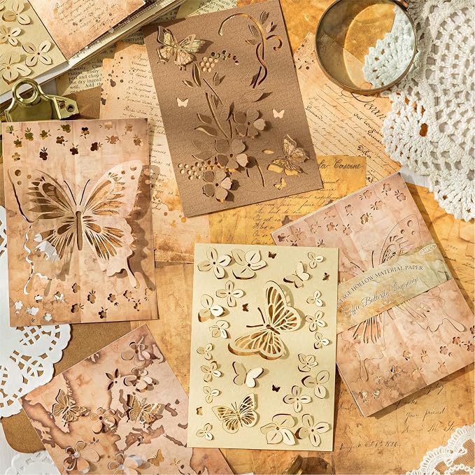 Vintage Butterfly-Themed Scrapbook Paper Set, Scrapbooking, DIY Crafts - Image 8